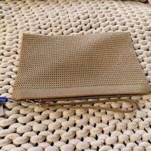 Rothy's Gold Metallic Pouch with Blue Accent